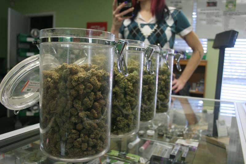 cannabis jars on counter